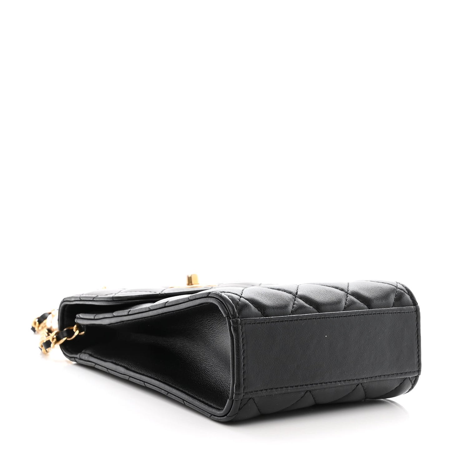 Lambskin Quilted Pearl Crown Phone Holder Black