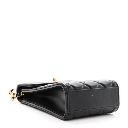 Chanel Lambskin Quilted Pearl Crown Phone Holder Black 4 of 11