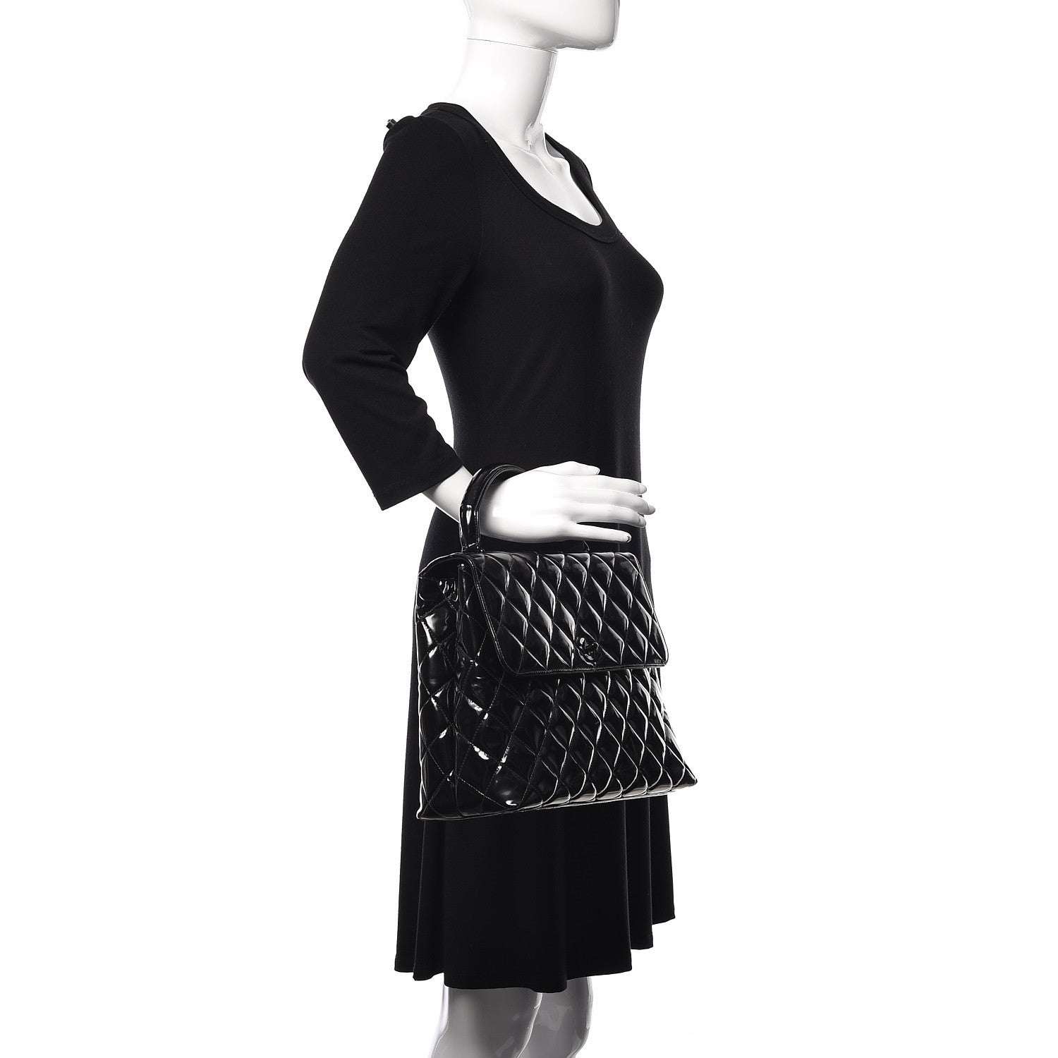Chanel Patent Quilted Jumbo Kelly Flap Black 2 of 11