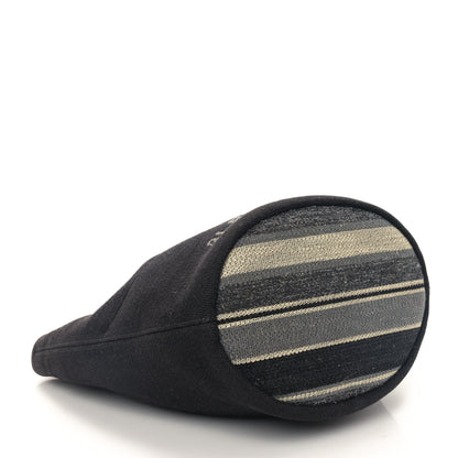 Chanel Striped Canvas Deauville Drawstring Bag Gray Black 4 of 9