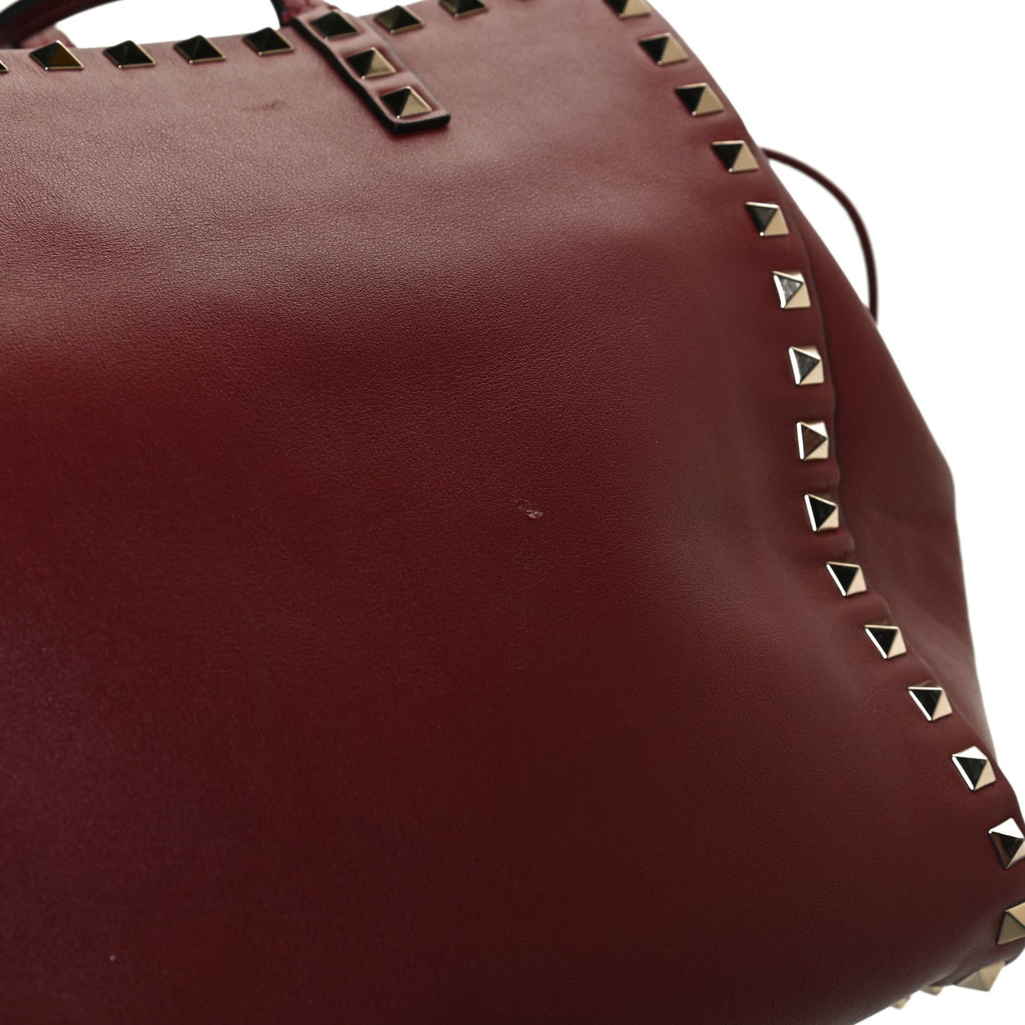 Vitello Rockstud Double Handle Cinch Tote Red