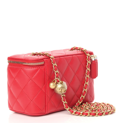 Chanel Lambskin Quilted Pearl Crush Small Vanity Case With Chain Red 3 of 9
