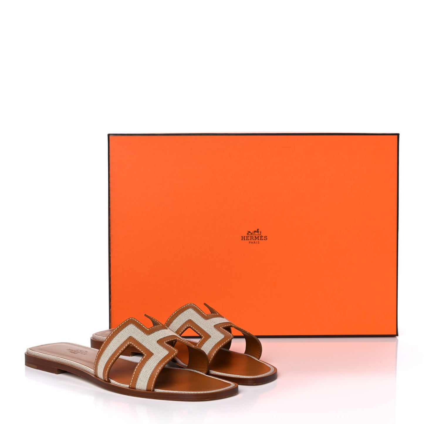 Calfskin Canvas Oran Sandals 39 Noisette Beige Dore