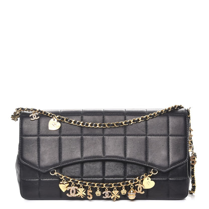 Chanel Lambskin Quilted Crystal Chocolate Bar Charm Flap Black 1 of 8