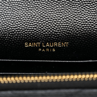 Saint Laurent Grain De Poudre Matelasse Chevron Monogram Envelope Chain Wallet Black 6 of 10