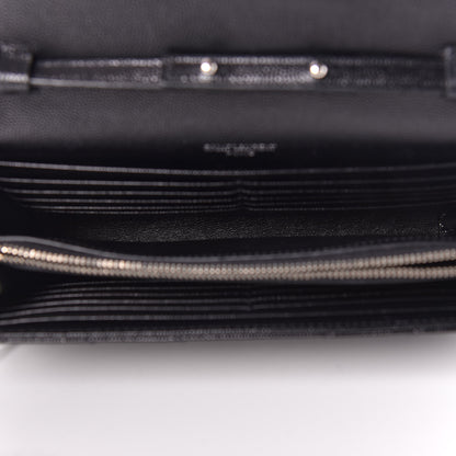 Saint Laurent Grain De Poudre Matelasse Chevron Monogram Chain Wallet Black 5 of 11