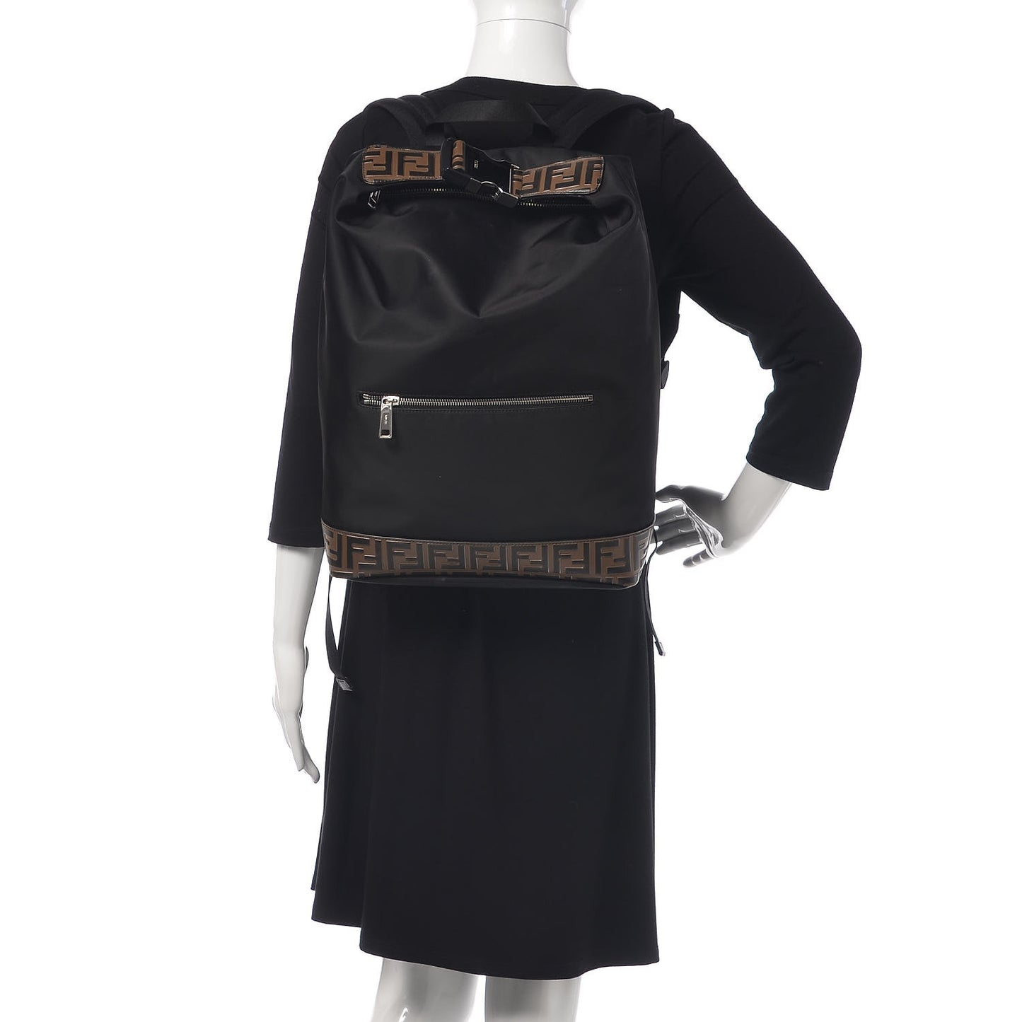 Nylon Vitello FF 1974 Embossed Cross Strap Backpack Black Maya