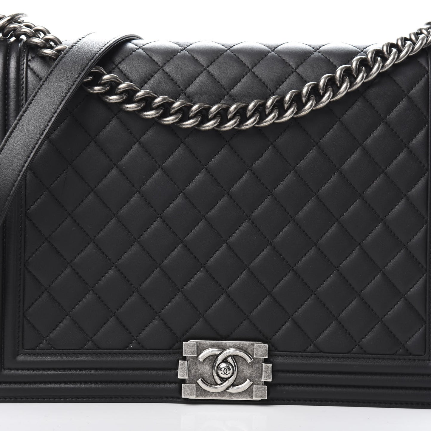 Lambskin Quilted Large Boy Flap Black