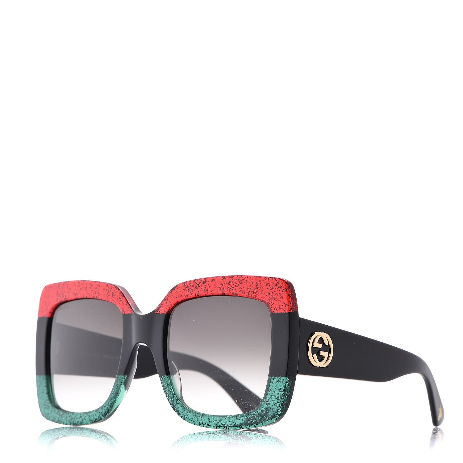 Gucci Square Frame GG0083S Sunglasses Glitter Red Black Green 1 of 8