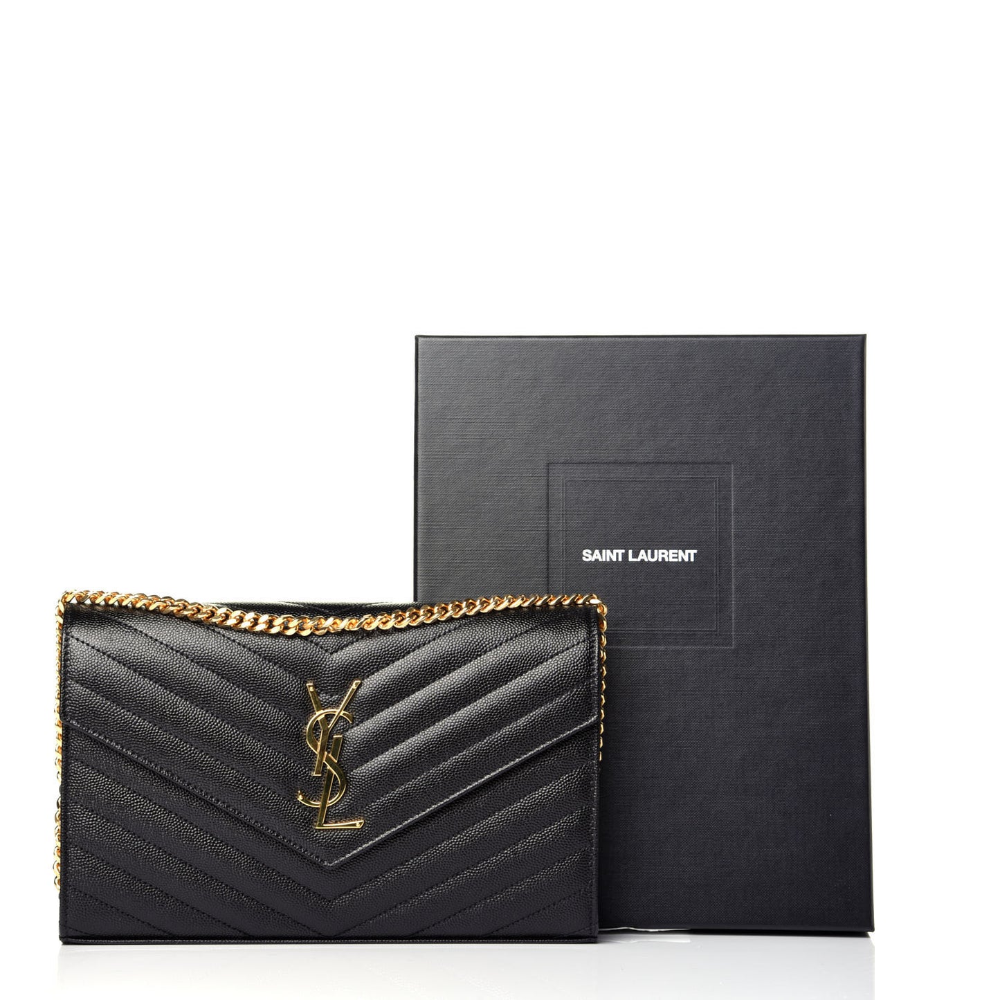 Grain De Poudre Matelasse Chevron Monogram Chain Wallet Black