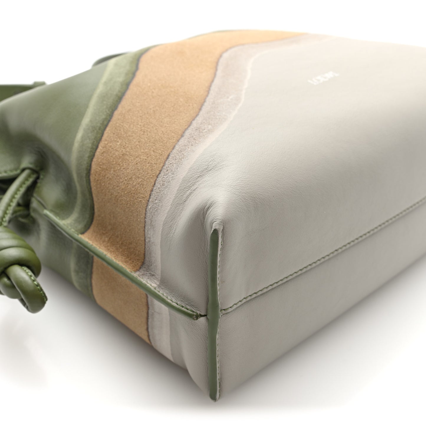 Nappa Calfskin Suede Medium Flamenco Landscape Knot Clutch Green Beige Grey