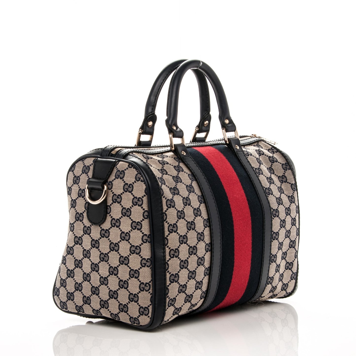 Monogram Selleria Calfskin Vintage Web Medium Boston Beige Blue