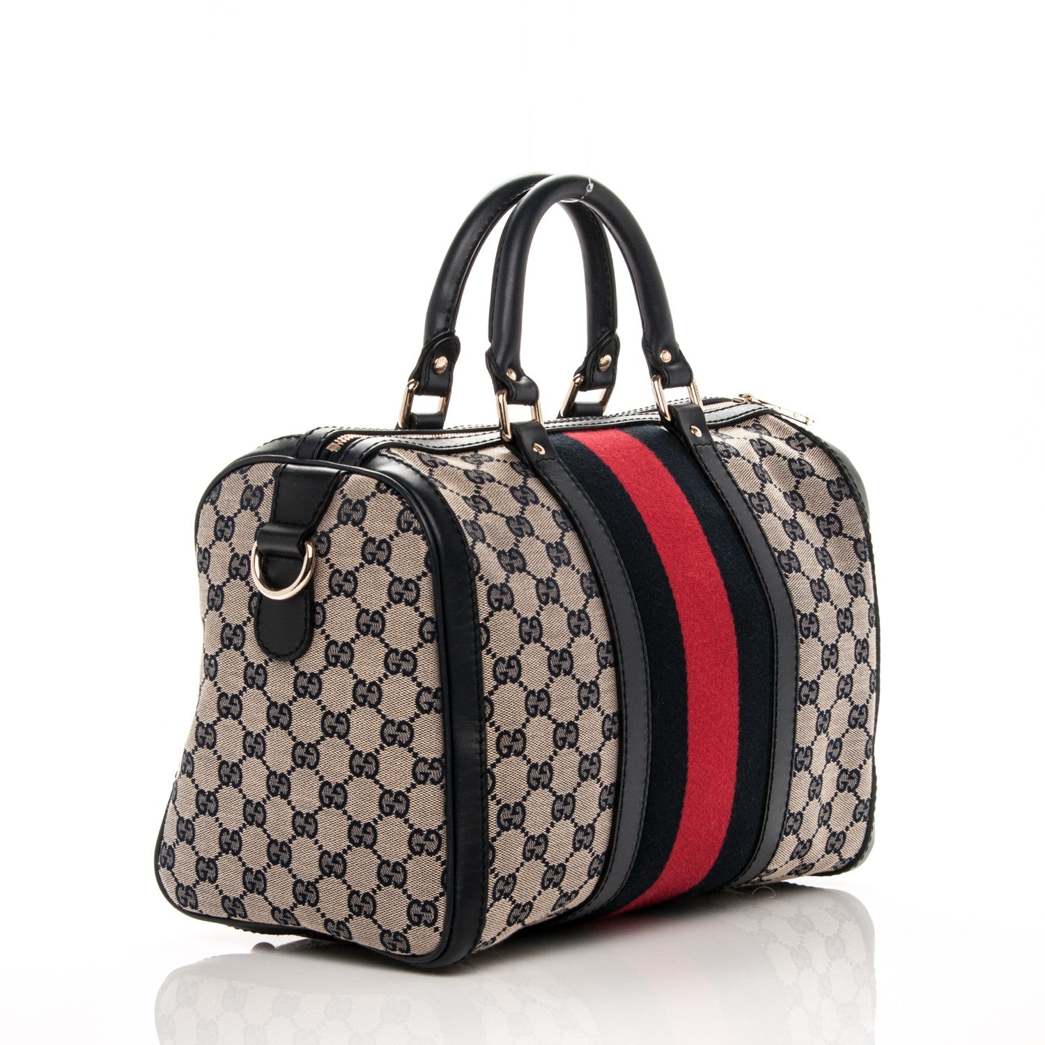 Gucci Monogram Selleria Calfskin Vintage Web Medium Boston Beige Blue 3 of 8