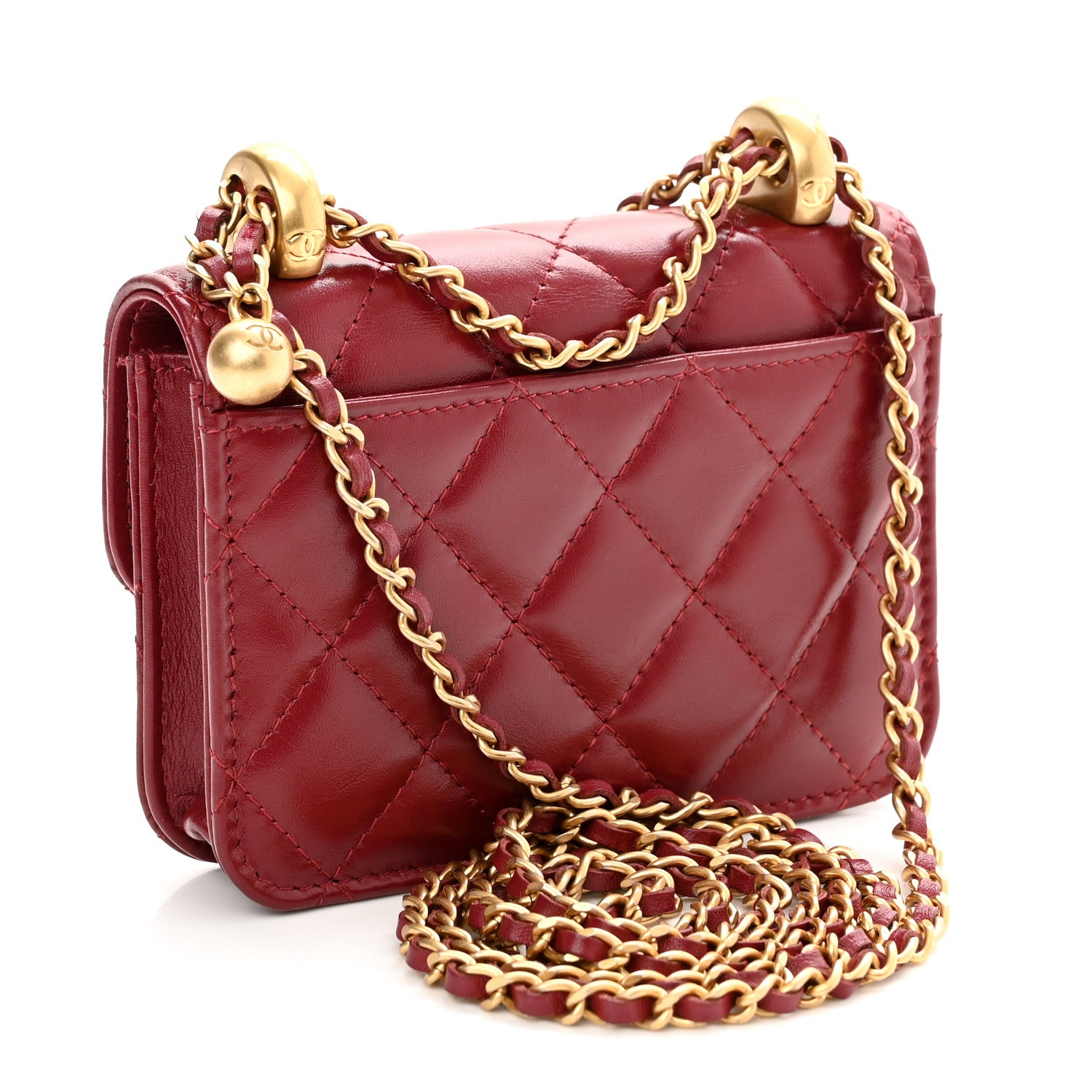 Chanel Calfskin Quilted Perfect Fit Coin Purse With Chain Burgundy 3 of 12