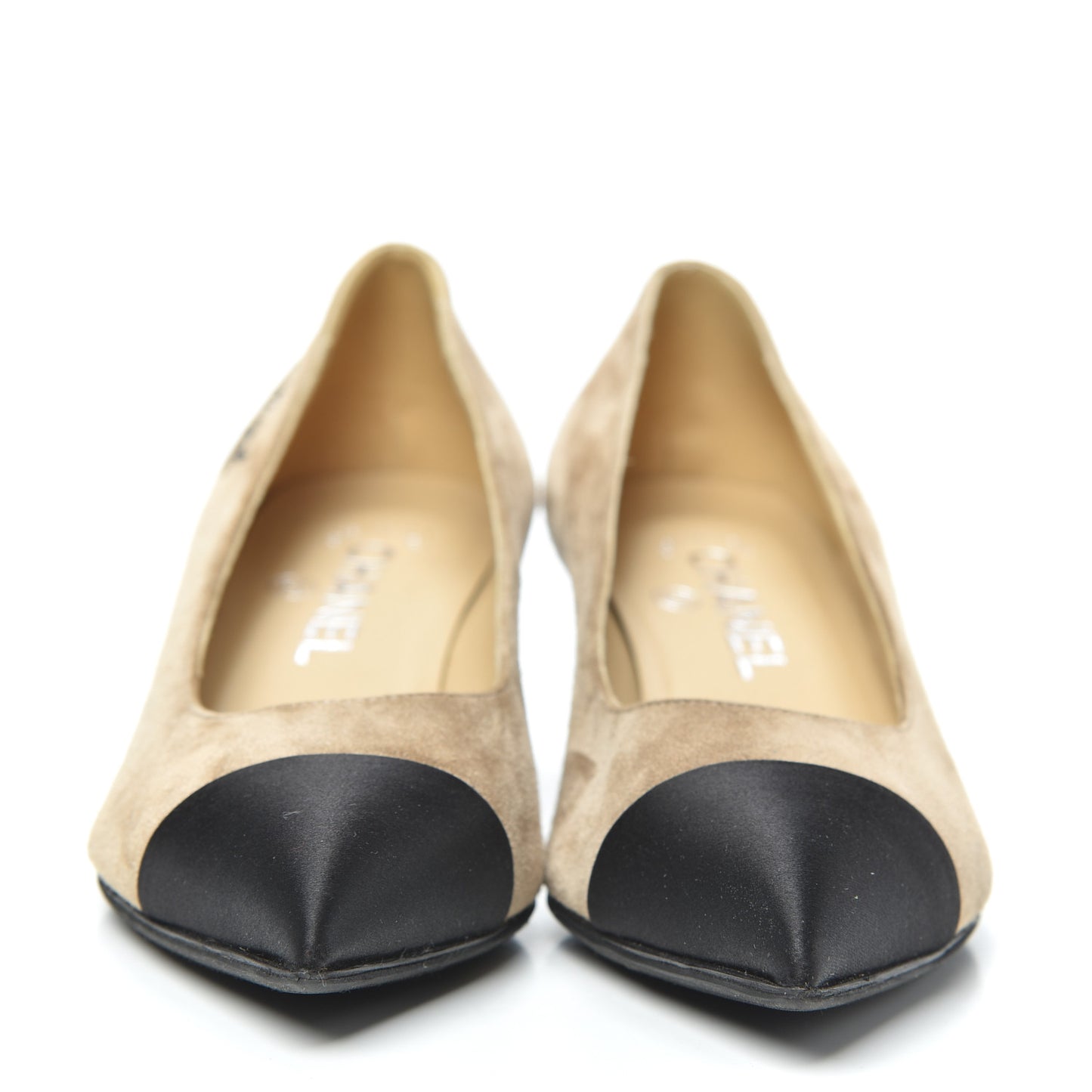 Kid Suede Grosgrain Cap Toe Pumps 36.5 Beige Black