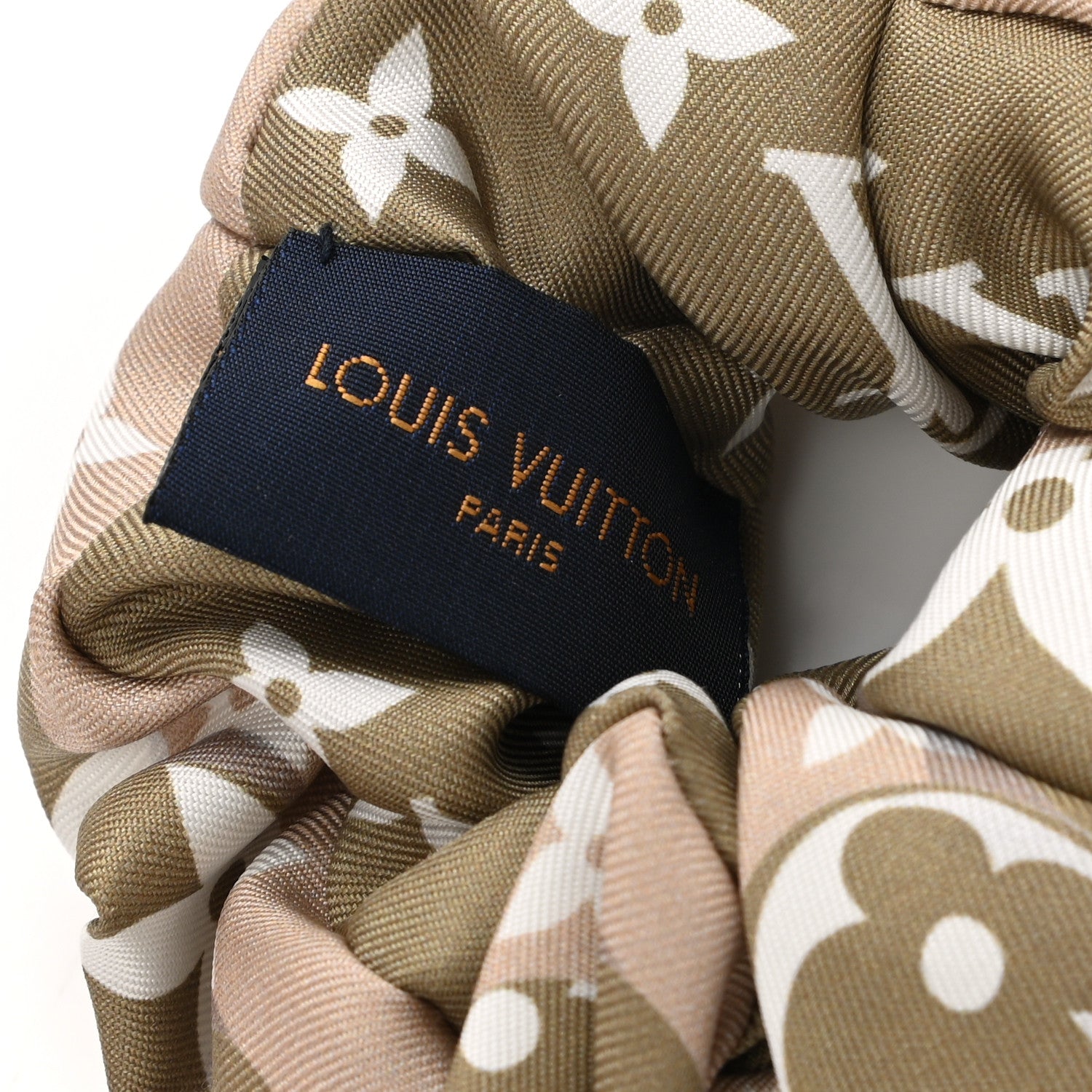 Louis Vuitton Silk Monogram Marbles Scrunchy Set Pink Khaki Beige 6 of 7