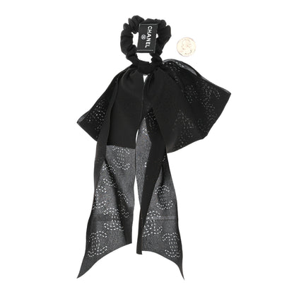 Chanel Silk Perforated Bow CC Scrunchie Black 2 of 4