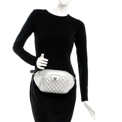 Chanel Metallic Grained Calfskin Quilted Casual Rock Waist Bag Fanny Pack Silver 2 of 8