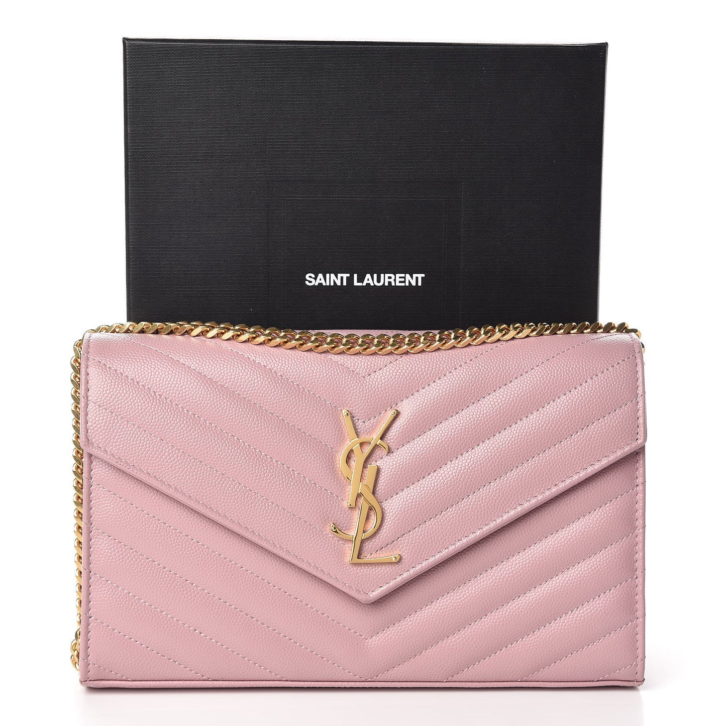 Grain De Poudre Matelasse Chevron Monogram Chain Wallet Tender Pink