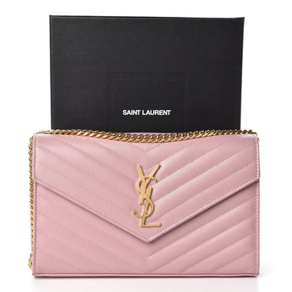 Saint Laurent Grain De Poudre Matelasse Chevron Monogram Chain Wallet Tender Pink 10 of 10