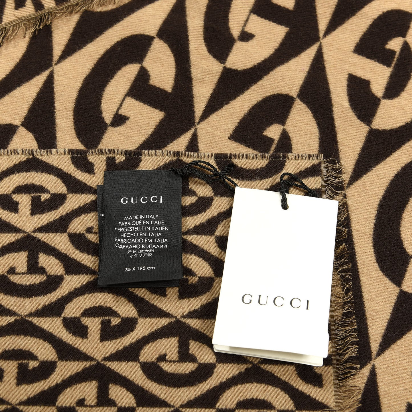 Wool Cotton Jacquard G Rhombus Scarf Beige Brown