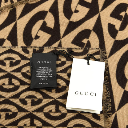 Gucci Wool Cotton Jacquard G Rhombus Scarf Beige Brown 4 of 4