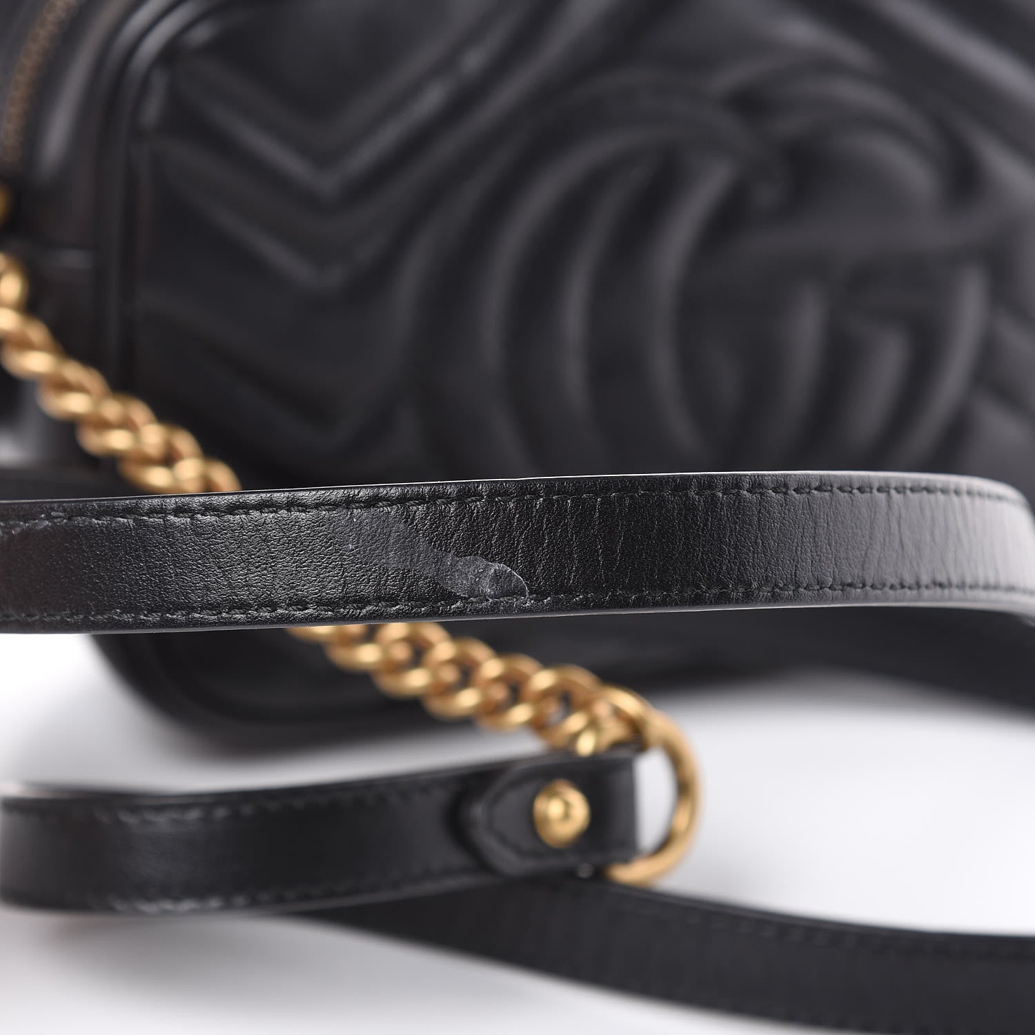 Gucci Calfskin Matelasse Mini GG Marmont Chain Shoulder Bag Black 10 of 12