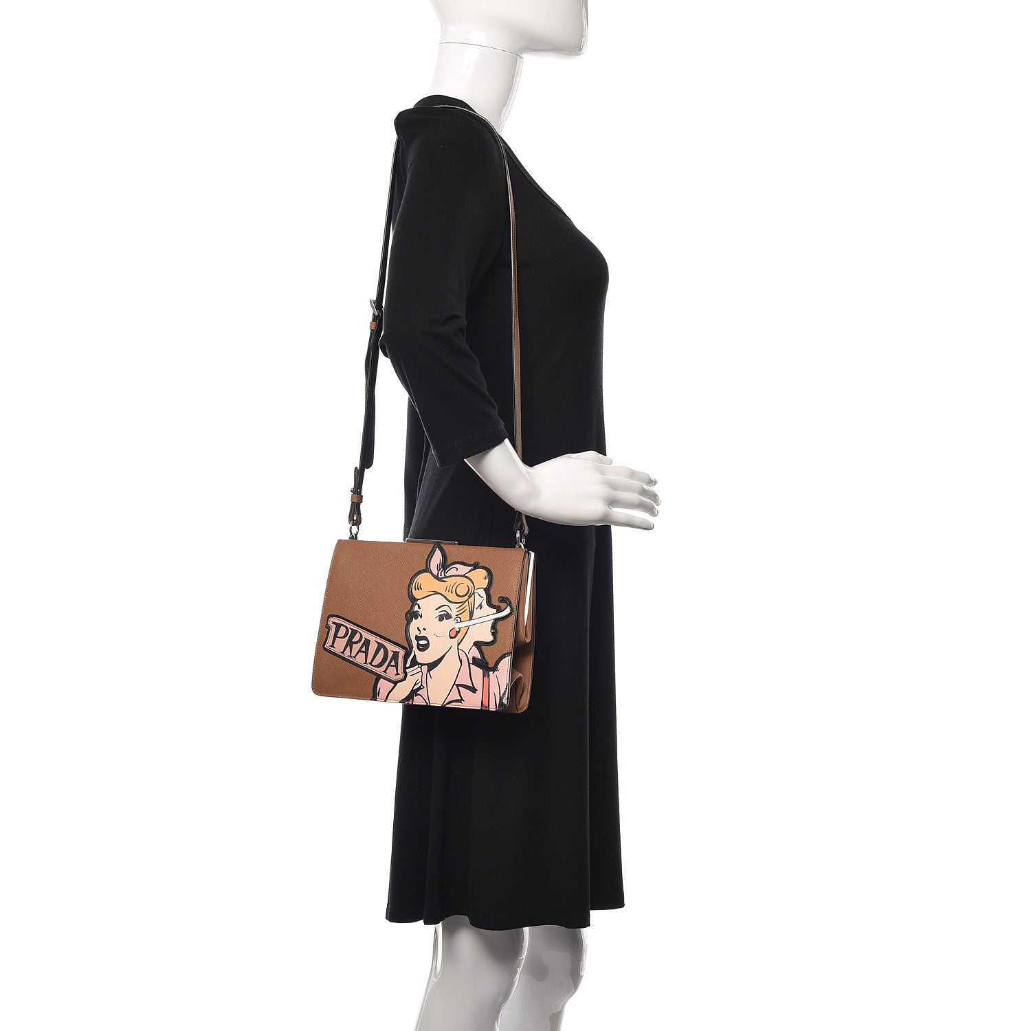 Prada Saffiano Patch Comics Light Frame Bag Caramel 2 of 10