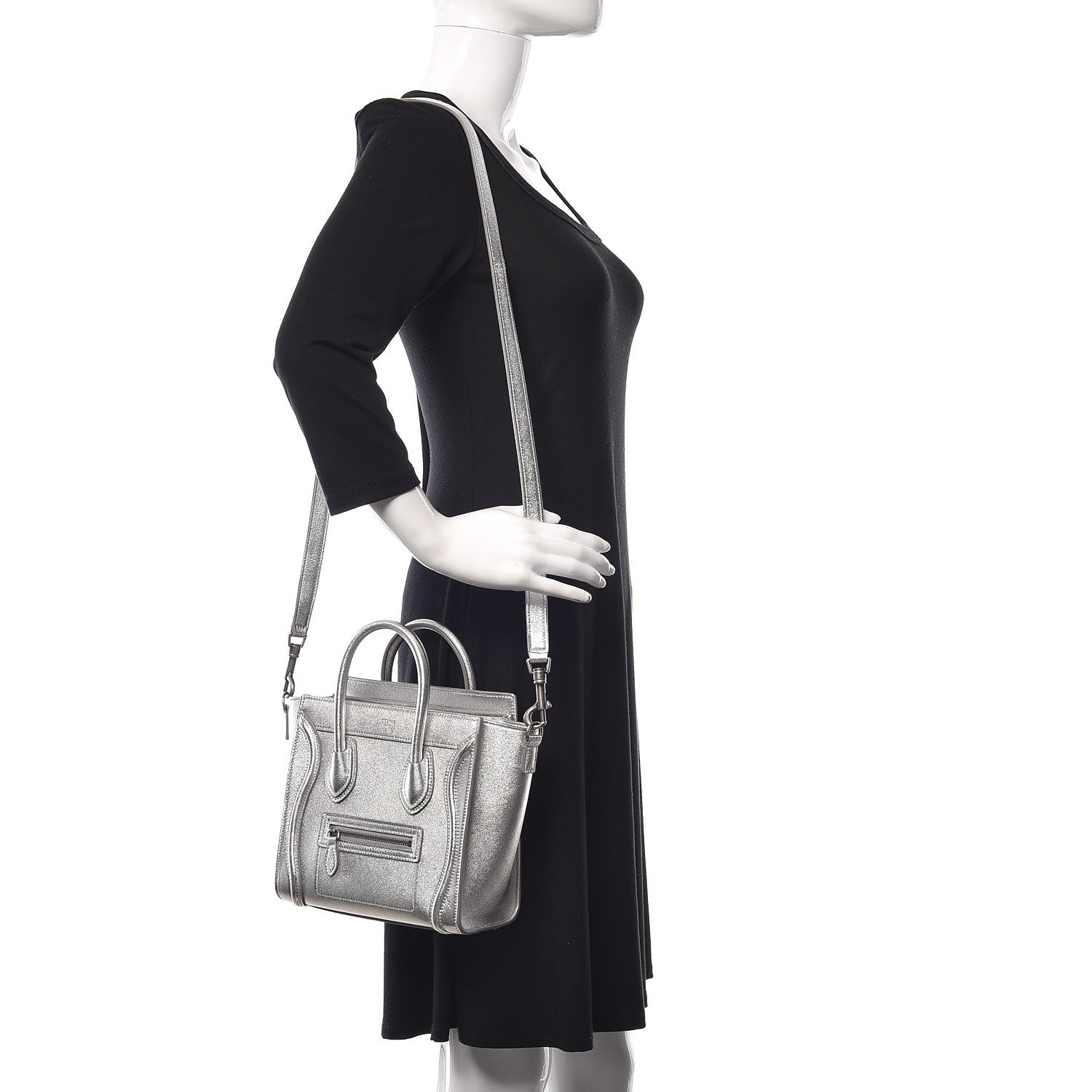 Celine Laminated Lambskin Nano Luggage Silver 2 of 11