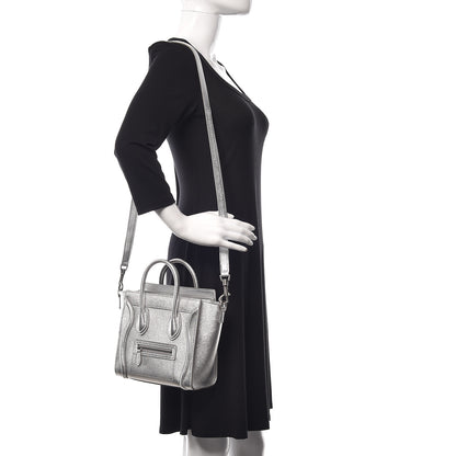 Celine Laminated Lambskin Nano Luggage Silver 2 of 11