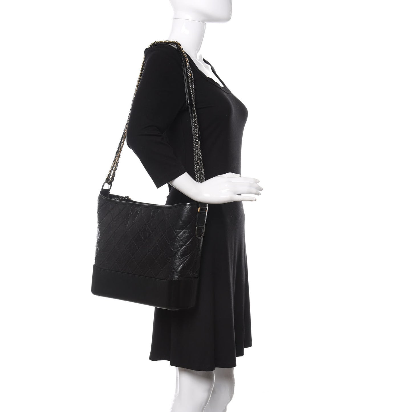 Aged Calfskin Quilted Large Gabrielle Hobo Black