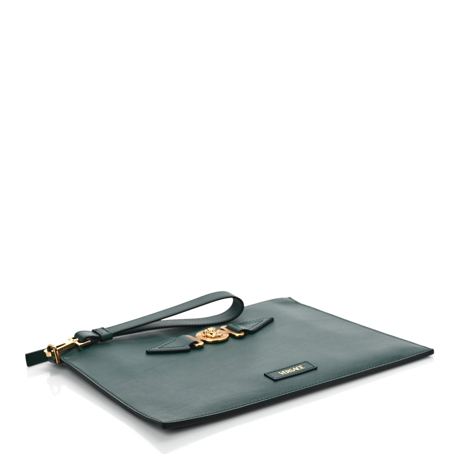 Calfskin Medusa Biggie Clutch Green