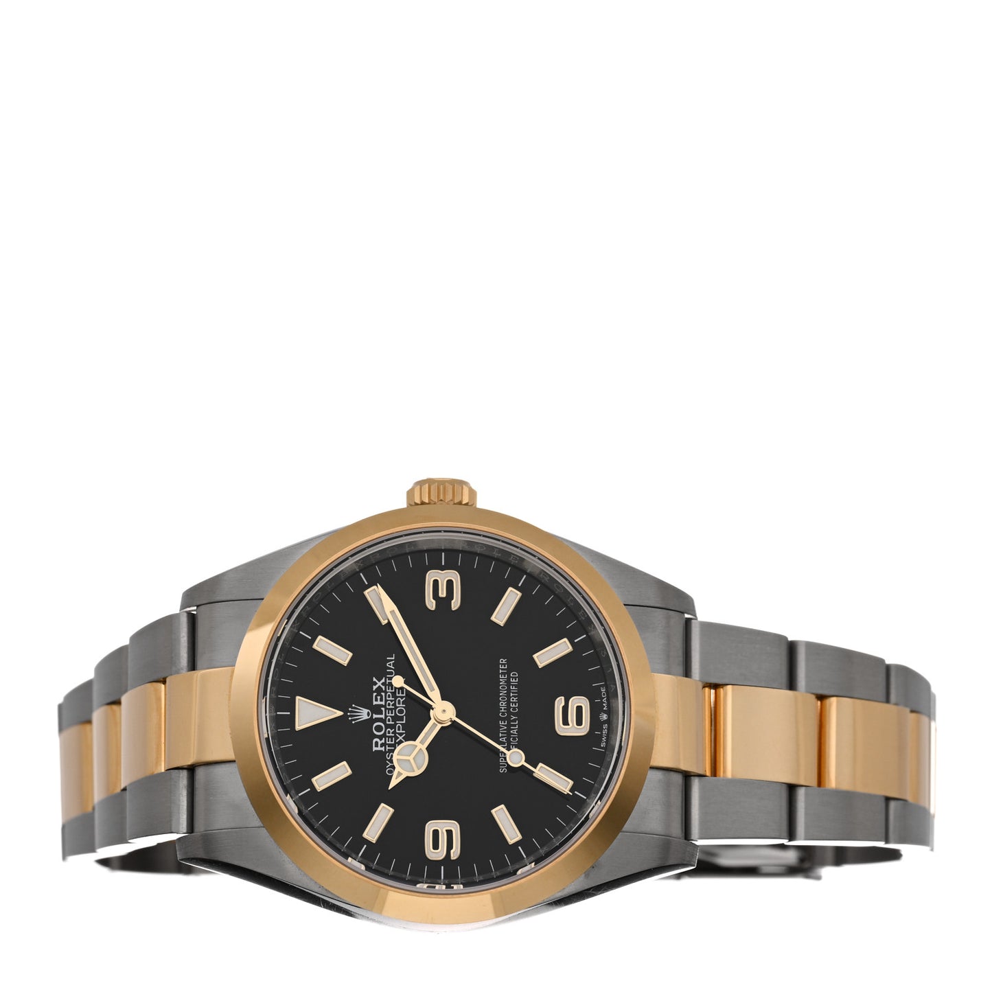 Stainless Steel 18K Yellow Gold 36mm Oyster Perpetual Explorer Watch Black 124273
