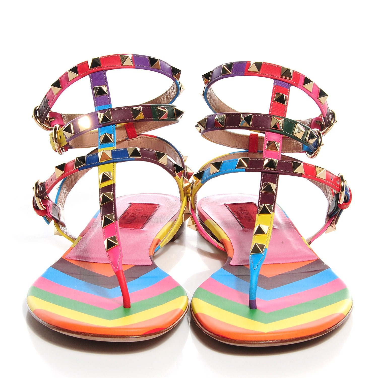 Valentino Garavani Calfskin 1973 Rockstud Ankle Wrap Flat Thong Sandals 39.5 Multicolor 2 of 6