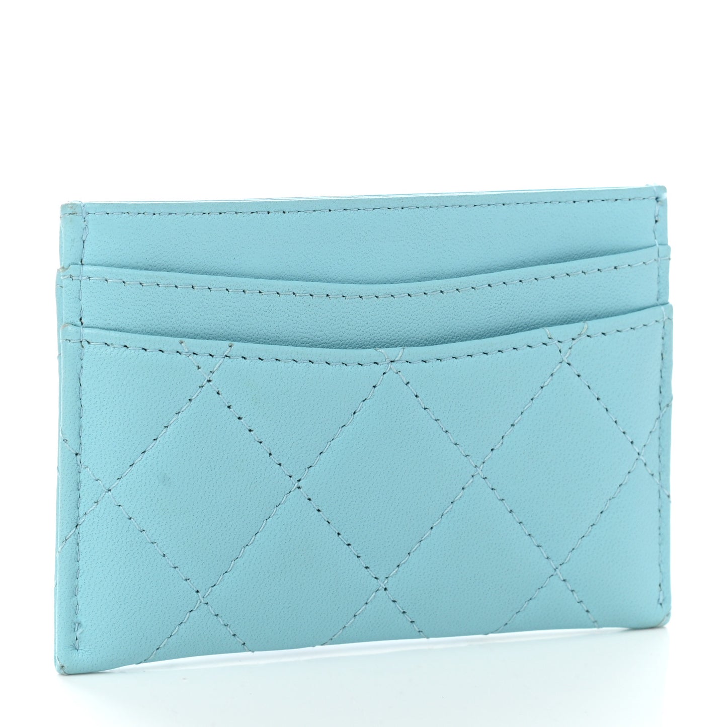 Lambskin Quilted Card Holder Neon Blue