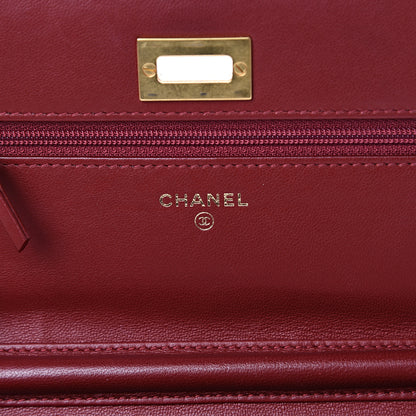 Chanel Aged Calfskin Chevron Quilted Reissue Wallet On Chain WOC Red 5 of 12