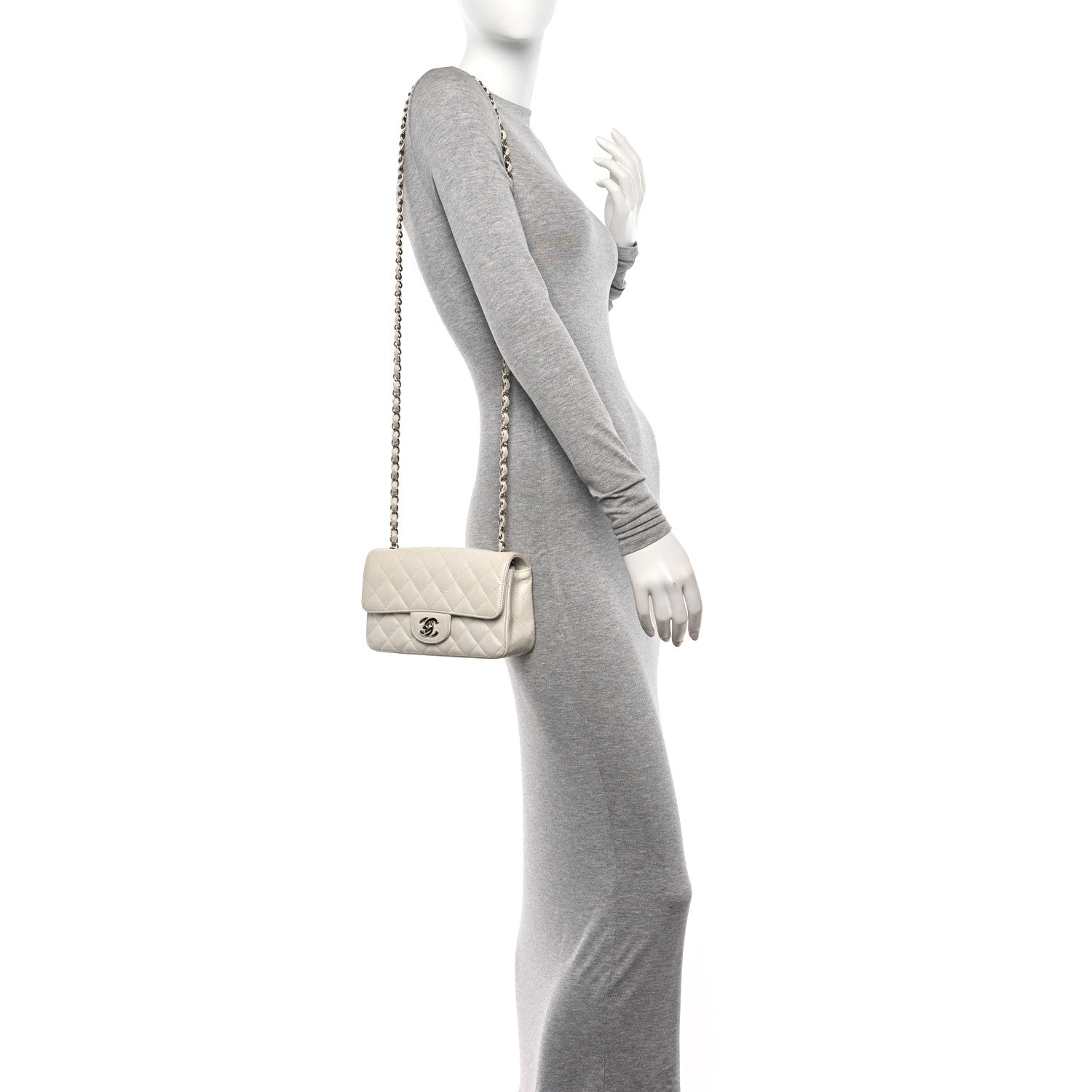 Chanel Iridescent Crumpled Calfskin Quilted Mini Rectangular Flap White 2 of 14