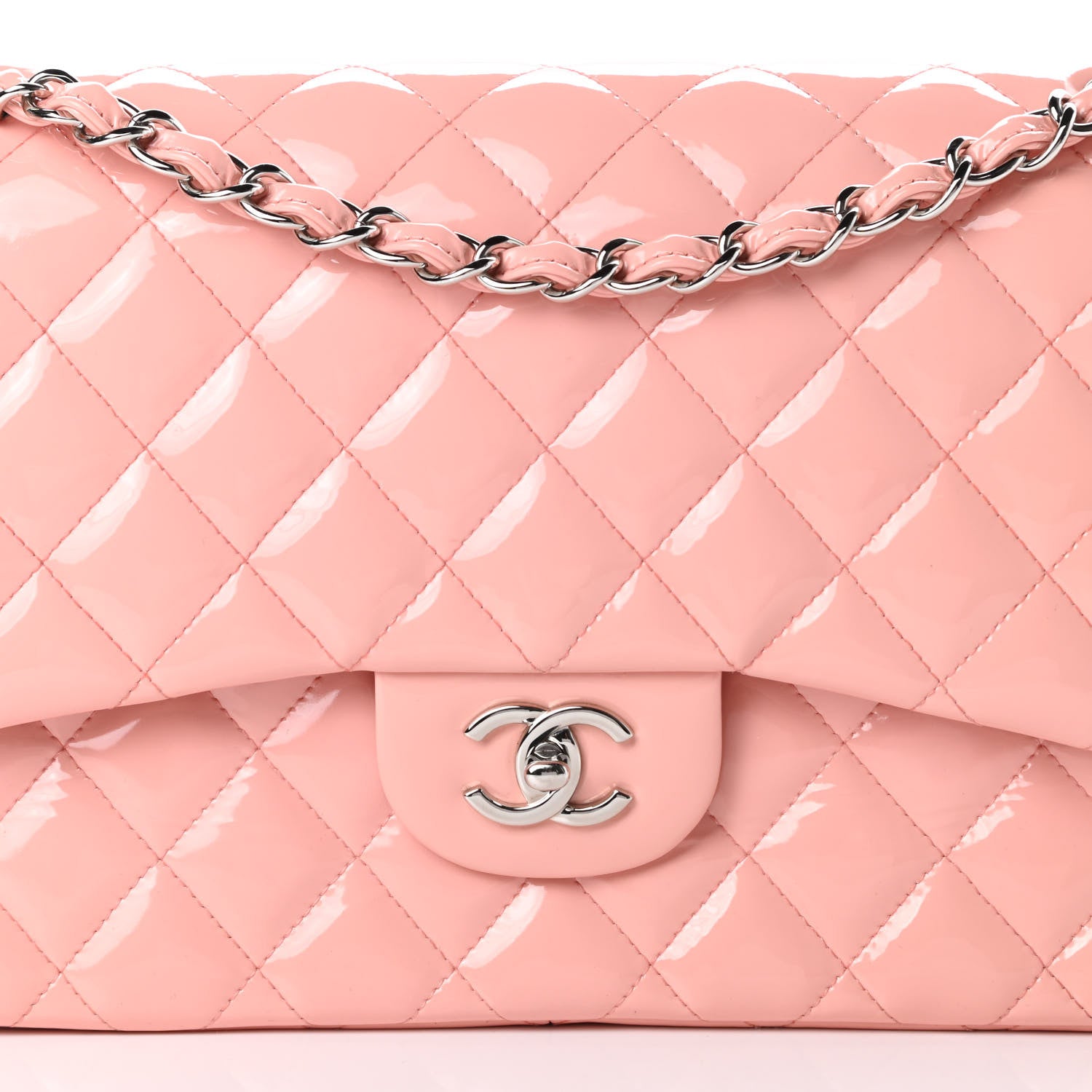 Chanel Patent Quilted Jumbo Double Flap Pink 8 of 11