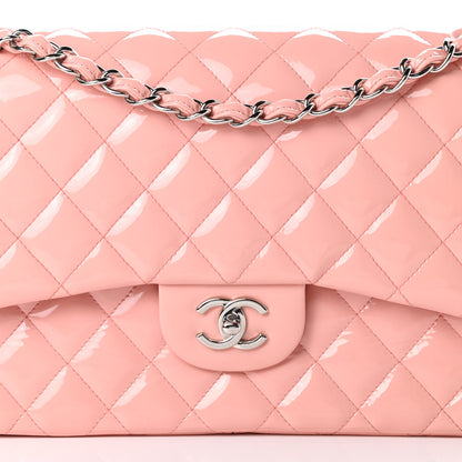 Chanel Patent Quilted Jumbo Double Flap Pink 8 of 11