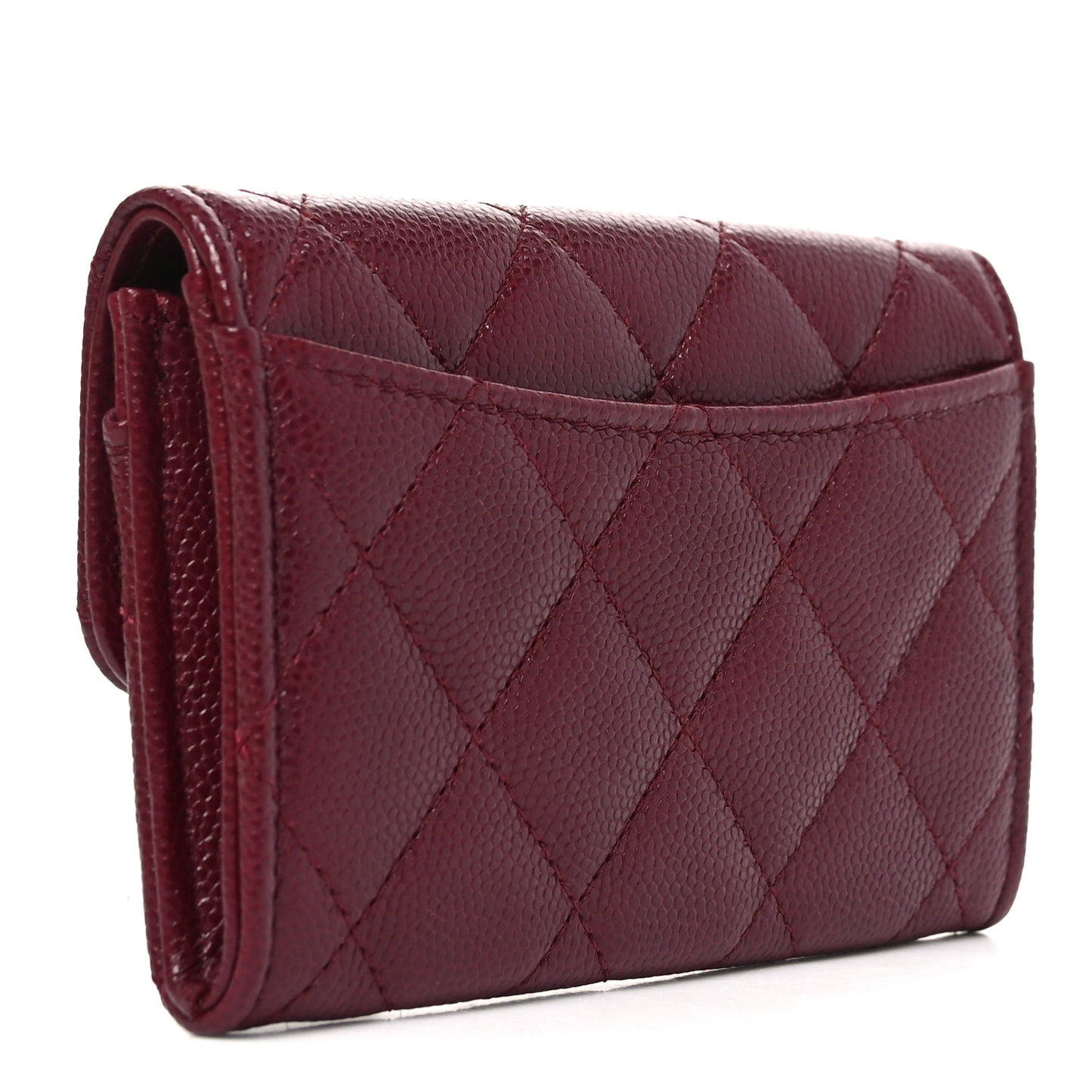 Caviar Quilted Flap Card Holder Wallet Burgundy
