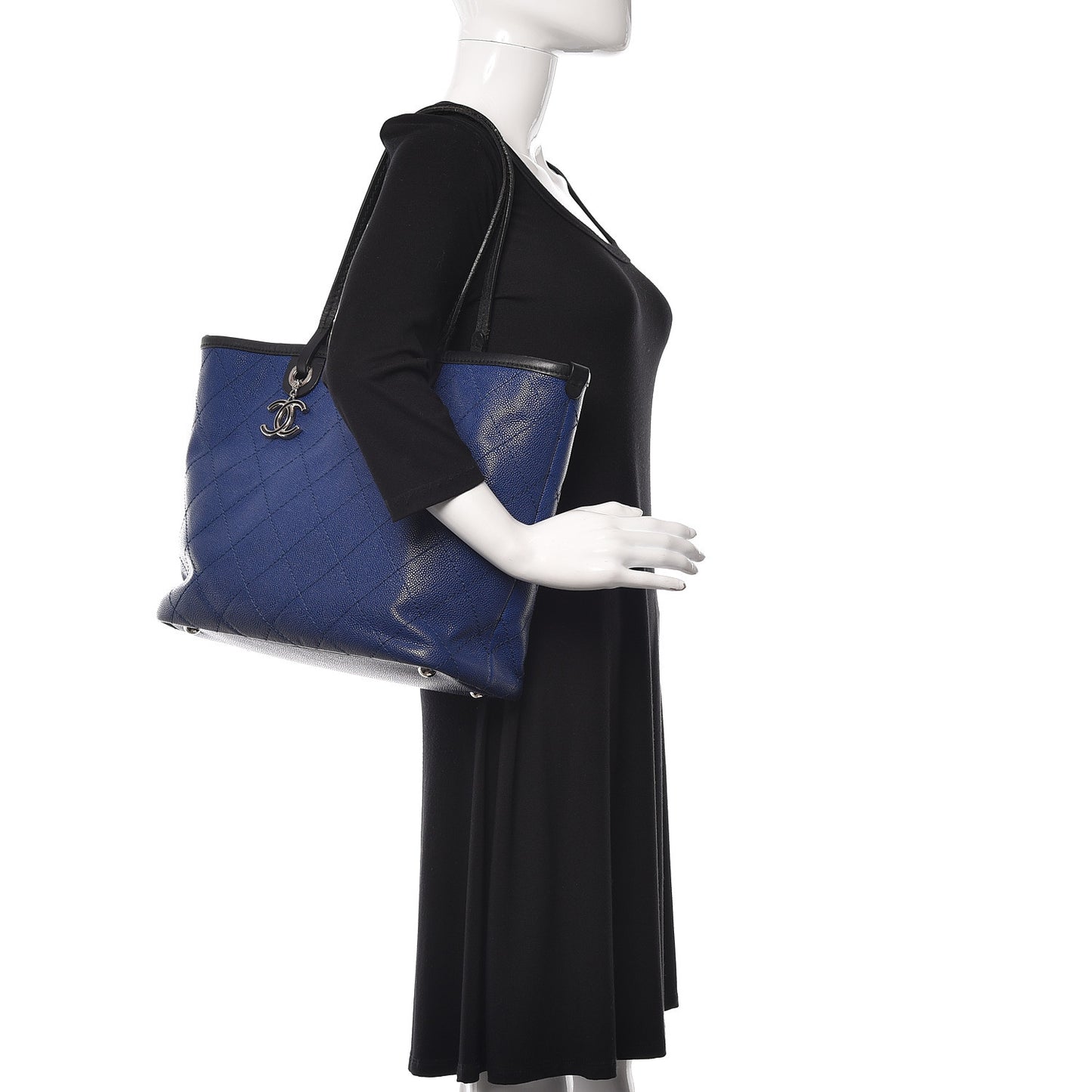 Grained Calfskin Shopping Fever Tote Blue