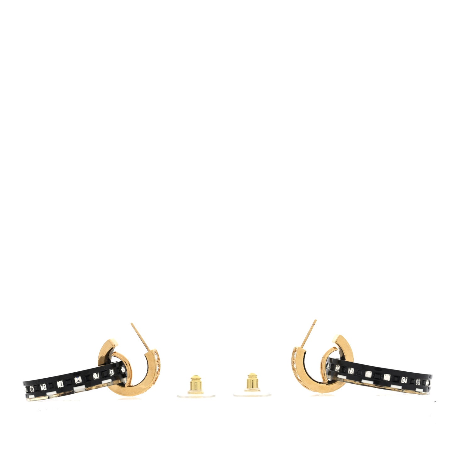 Resin Crystal CC Round Poker Chip Drop Earrings Black White Gold