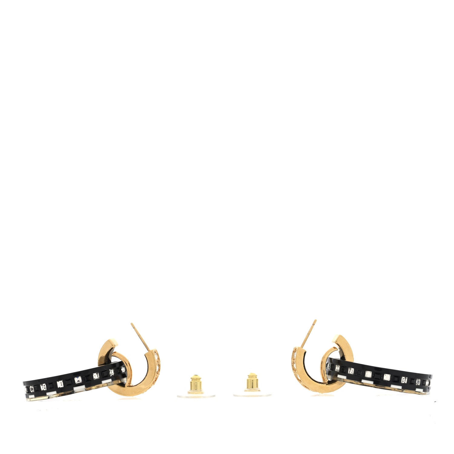 Chanel Resin Crystal CC Round Poker Chip Drop Earrings Black White Gold 3 of 4