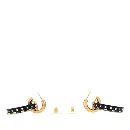 Chanel Resin Crystal CC Round Poker Chip Drop Earrings Black White Gold 3 of 4