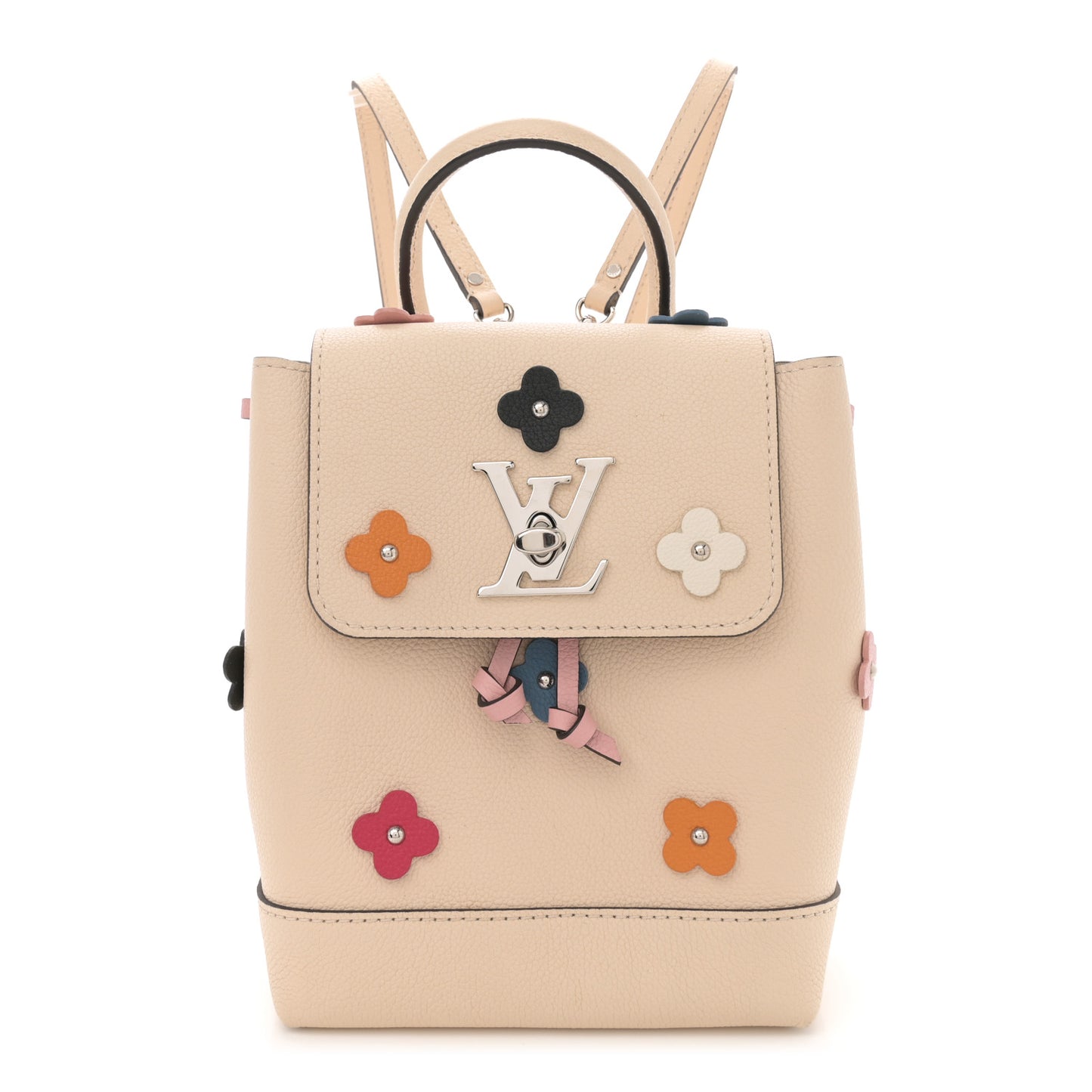 Calfskin Flowers Lockme Mini Backpack Creme