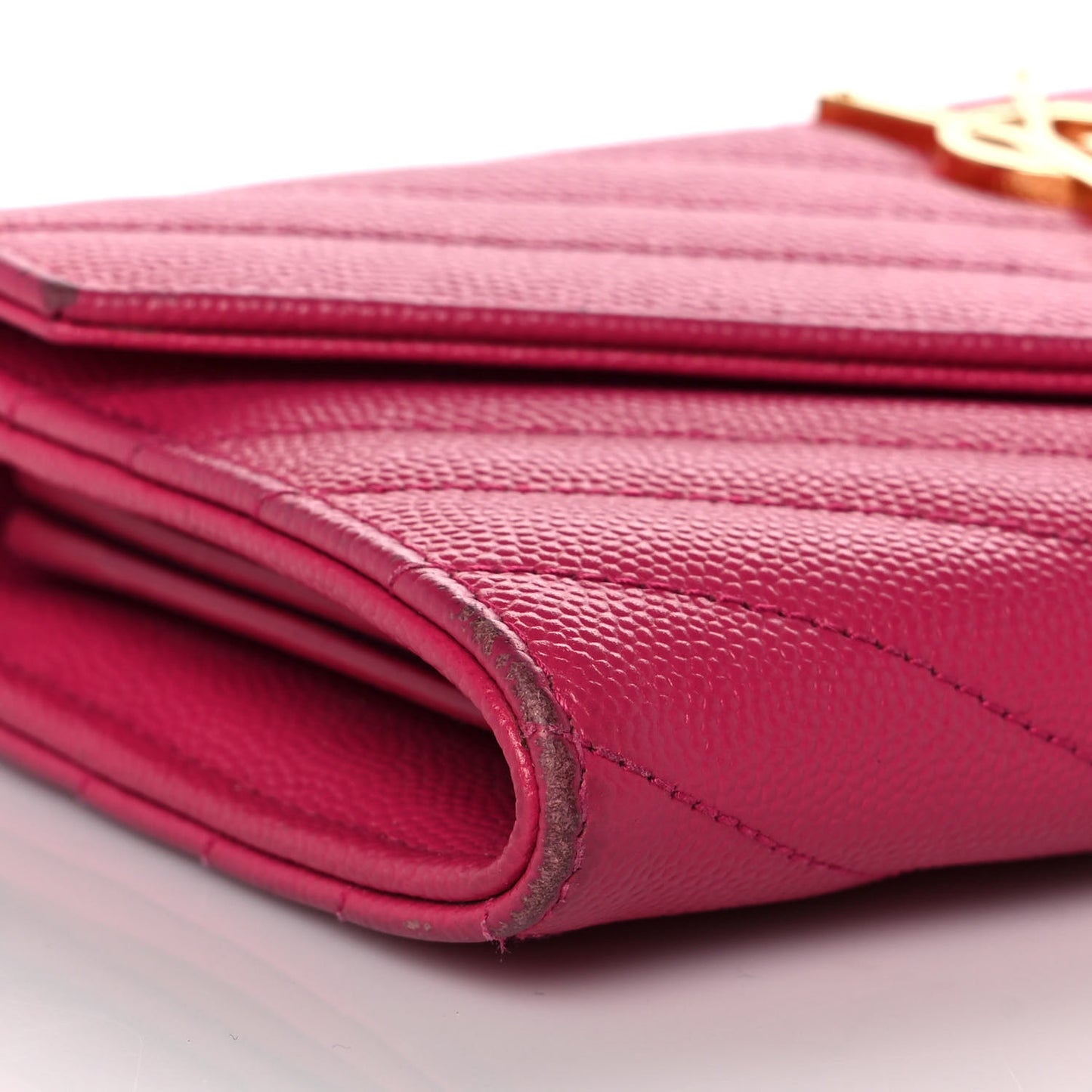 Grain De Poudre Matelasse Chevron Monogram Flap Wallet Fuxia