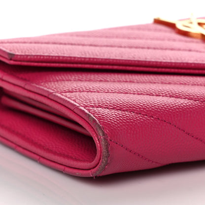 Saint Laurent Grain De Poudre Matelasse Chevron Monogram Flap Wallet Fuxia 8 of 13