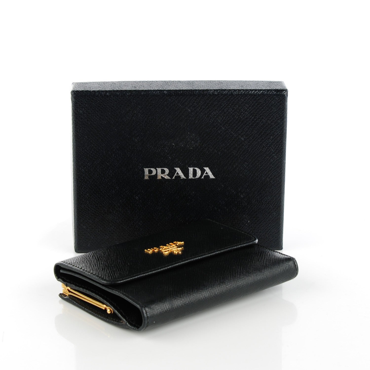 Prada Saffiano Metal Compact Kiss Lock Wallet Black 4 of 4