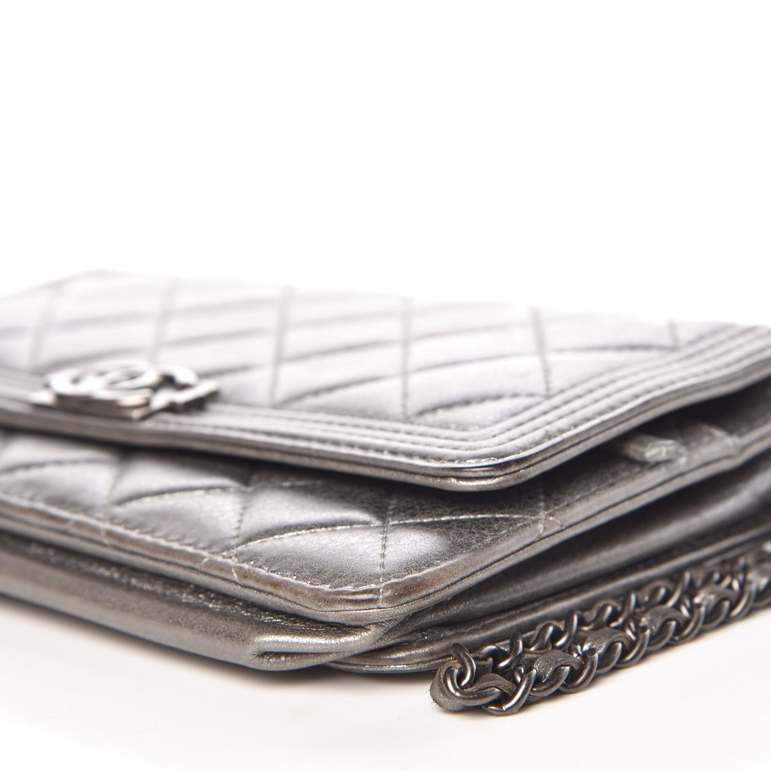 Chanel Metallic Calfskin Quilted Boy Wallet On Chain WOC Silver 10 of 13