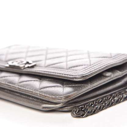 Chanel Metallic Calfskin Quilted Boy Wallet On Chain WOC Silver 10 of 13
